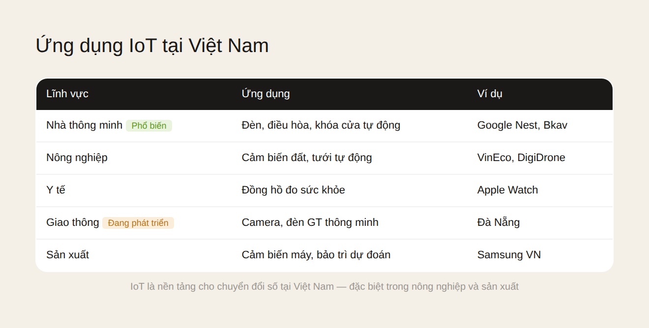 5 lĩnh vực ứng dụng IoT tại Việt Nam — từ nhà thông minh đến sản xuất thông minh