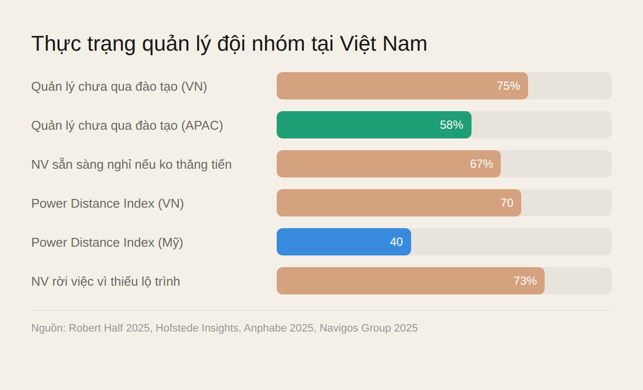Biểu đồ thực trạng quản lý đội nhóm tại Việt Nam