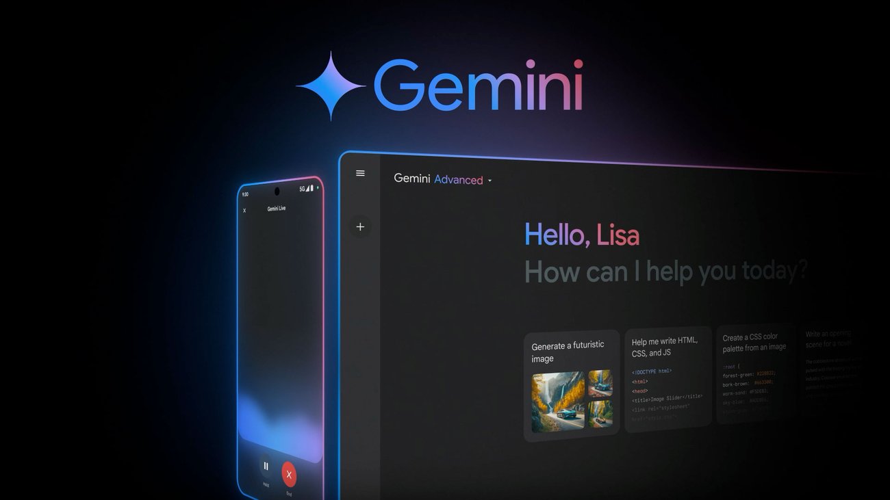 Giao diện Gemini Advanced và Gemini Live trên điện thoại và máy tính