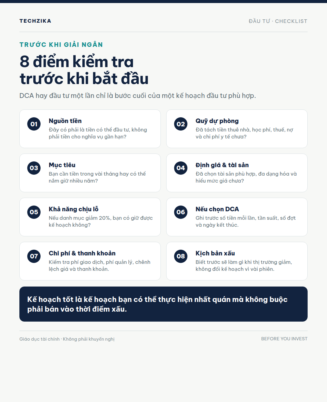 Checklist trước khi chọn DCA hoặc đầu tư một lần