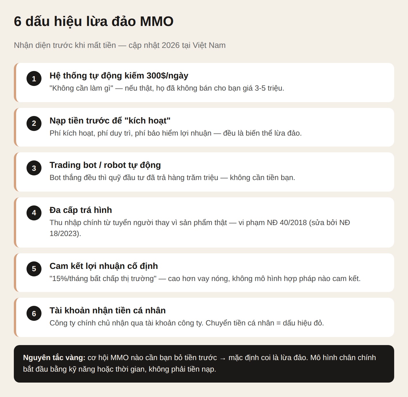 6 dấu hiệu lừa đảo MMO phổ biến tại Việt Nam 2026