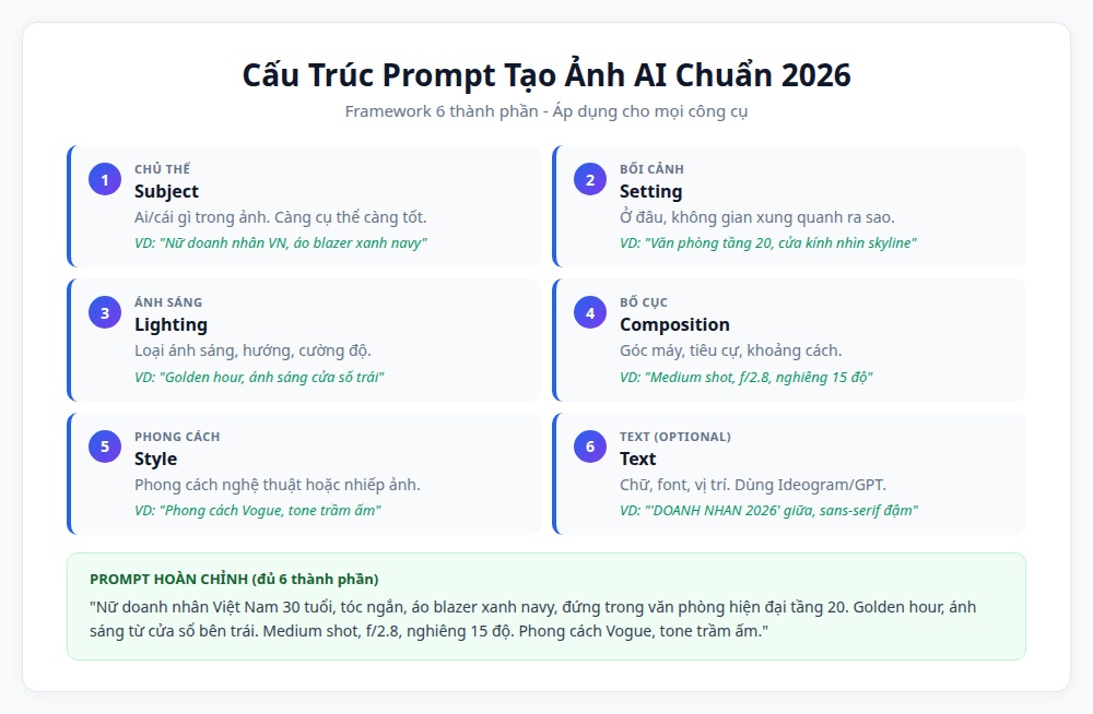 Cấu trúc prompt tạo ảnh AI chuẩn - Framework 6 thành phần