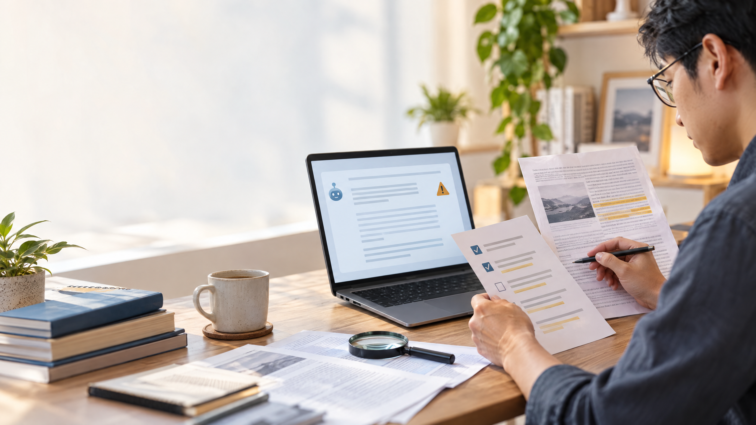 Minh họa kiểm chứng câu trả lời AI bằng tài liệu nguồn và checklist