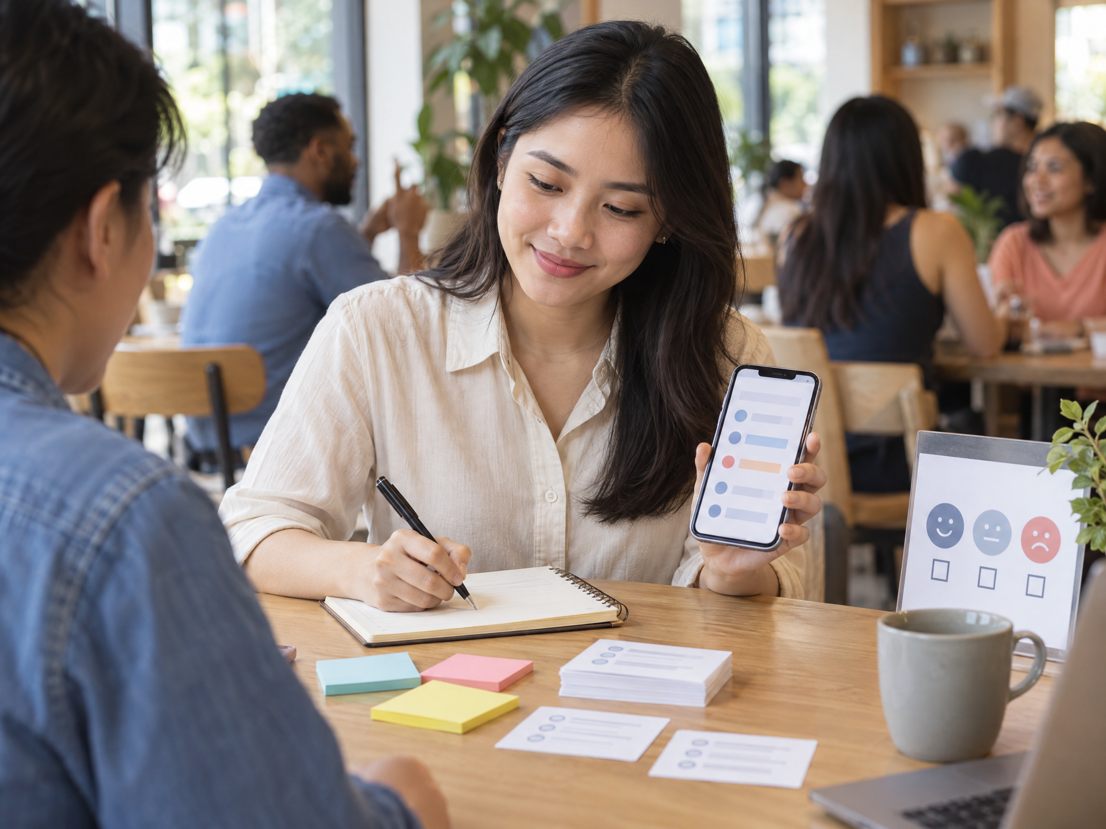 Người làm marketing nghiên cứu nhu cầu khách hàng bằng ghi chú và khảo sát