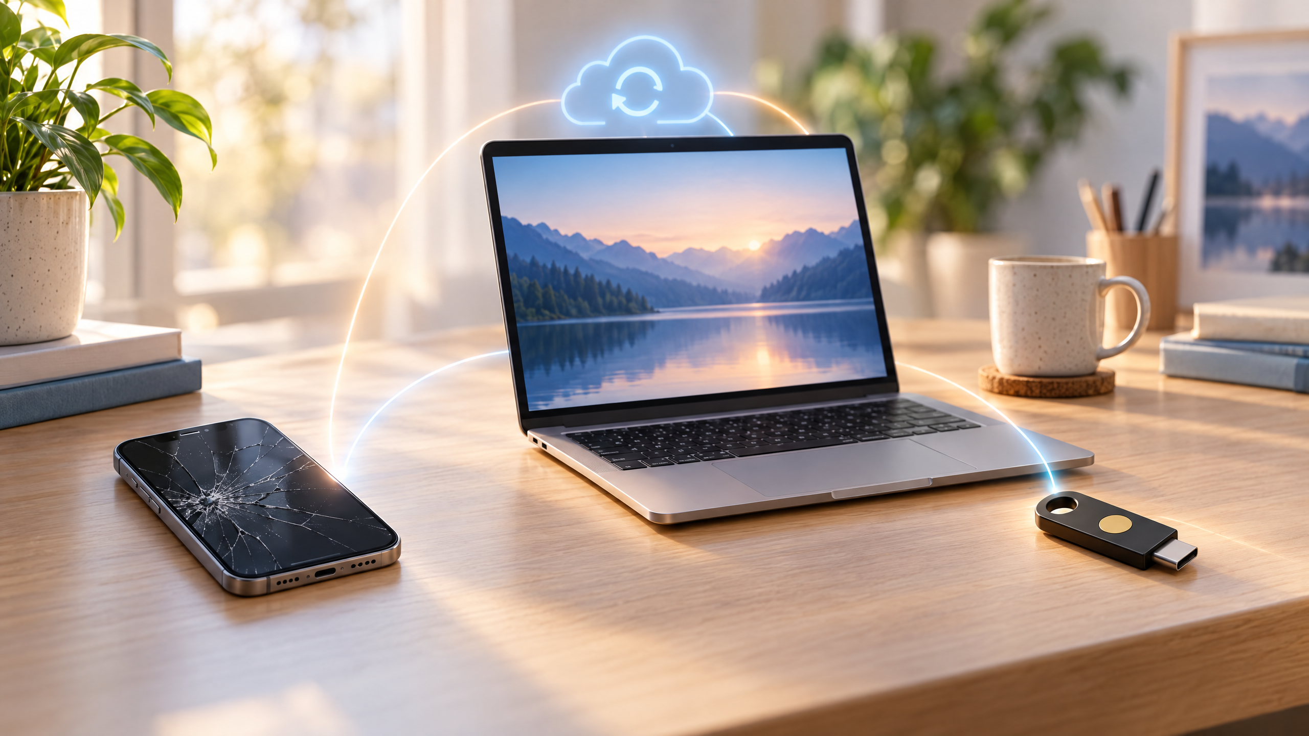 Minh họa kế hoạch khôi phục passkey bằng thiết bị dự phòng và khóa bảo mật