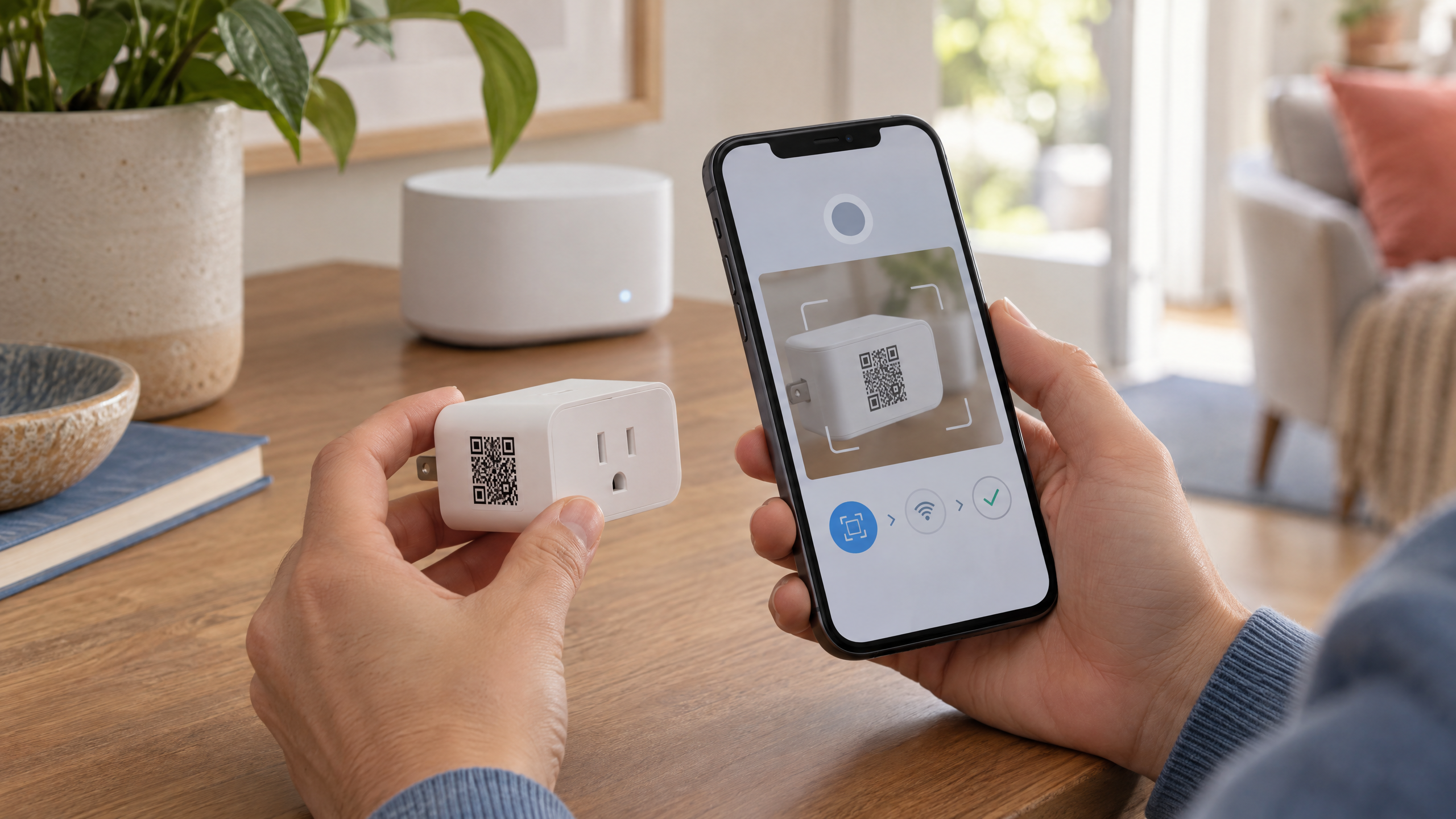 Minh họa quét mã QR để cài đặt thiết bị nhà thông minh Matter