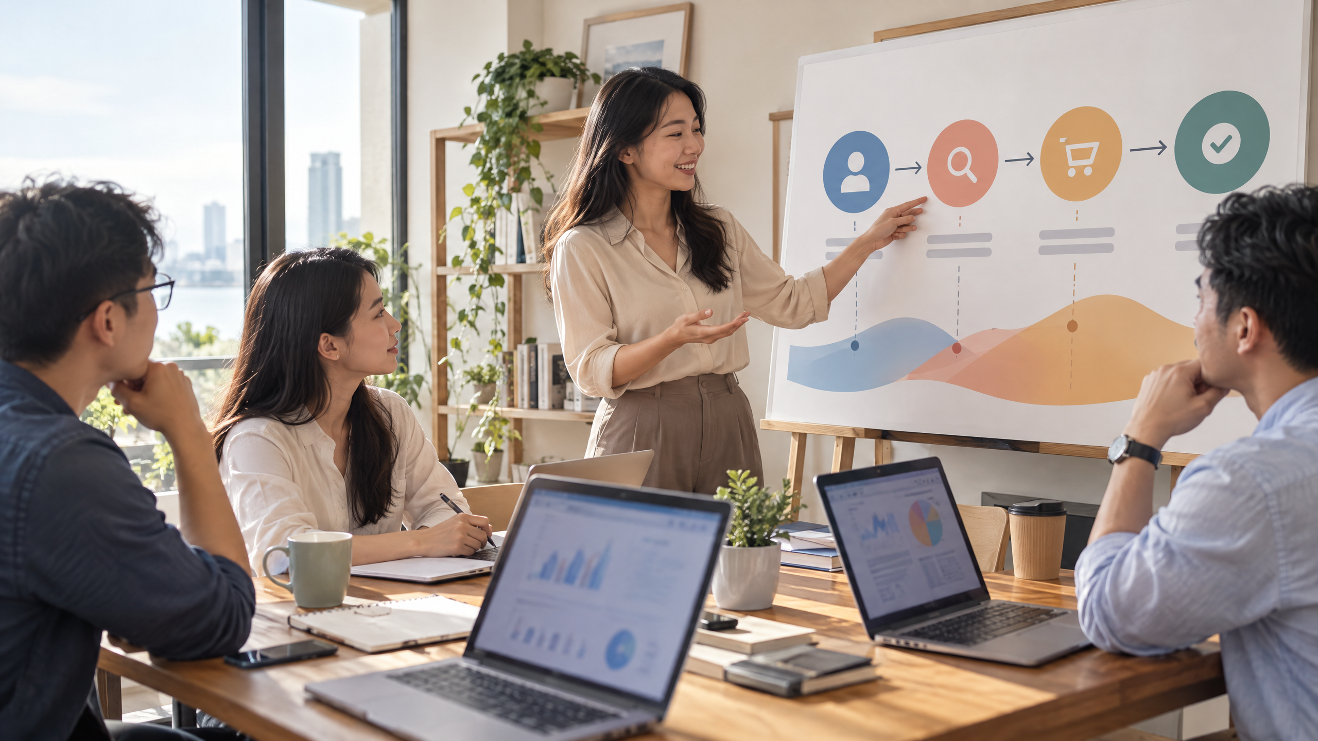 Đội ngũ marketing phân tích hành trình khách hàng từ quảng cáo đến doanh thu