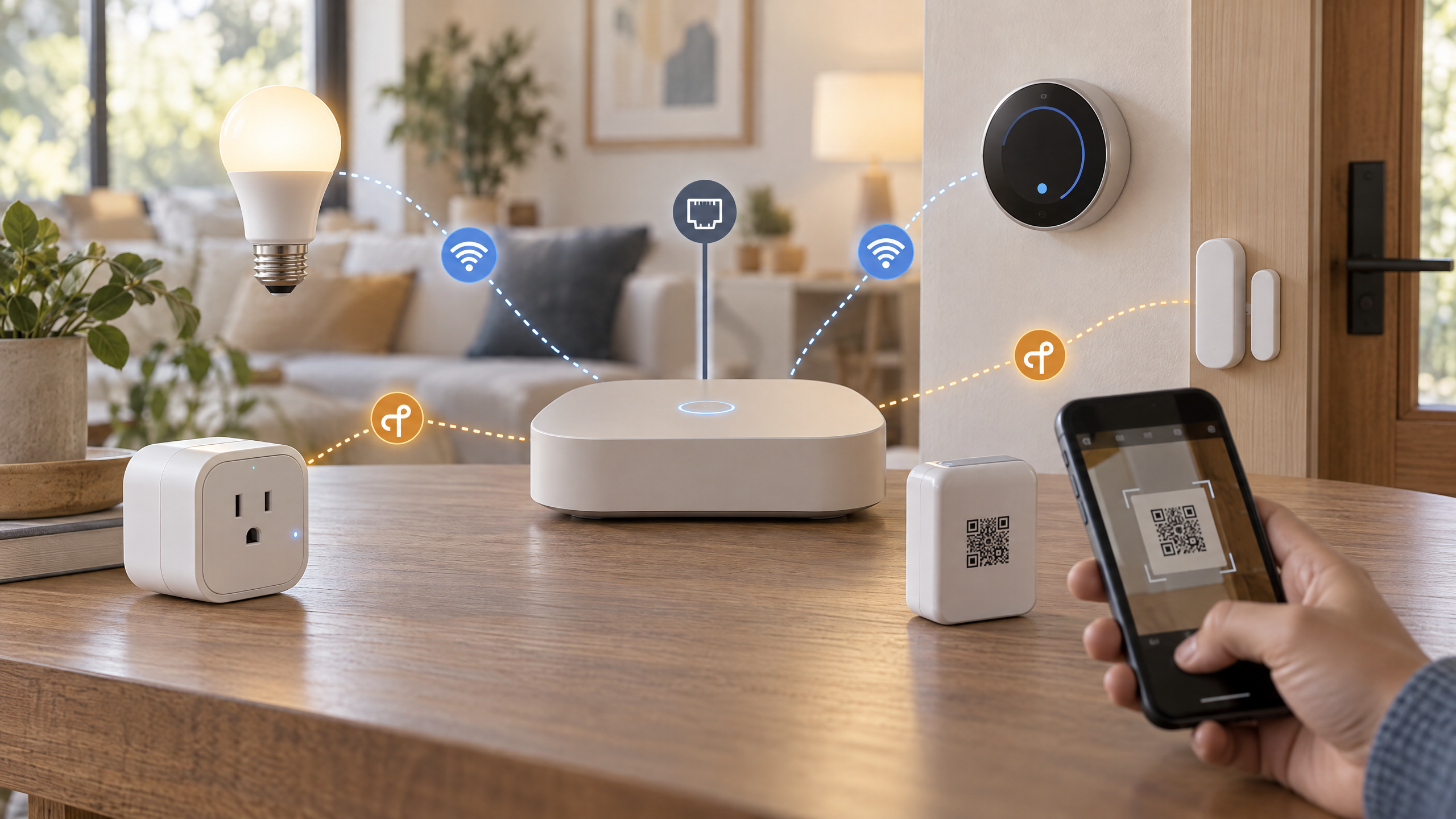 Minh họa thiết bị nhà thông minh kết nối qua Wi-Fi Thread và Ethernet với Matter